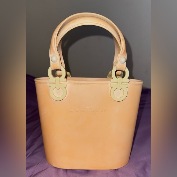 Salvatore Ferragamo Handbags - Salvatore Ferragamo Gancini Rubber Bucket Bag – Peach Pastel – Made in Italy